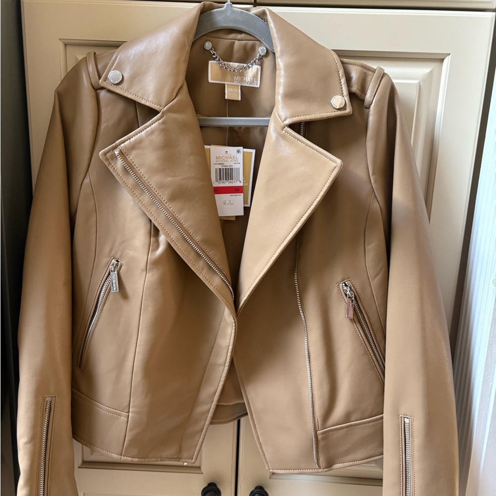 Michael Kors Tan Leather Jacket Brand New